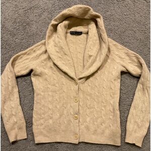 Ralph Lauren Black Label Cashmere Women's Cream Cable Knit Cardigan Sweater Y2K